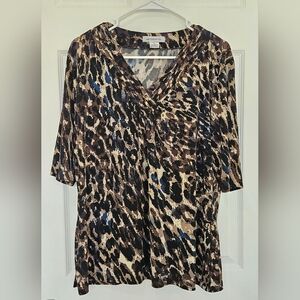 Liz Claiborne Brown and Black Ruched Blouse Size XL
